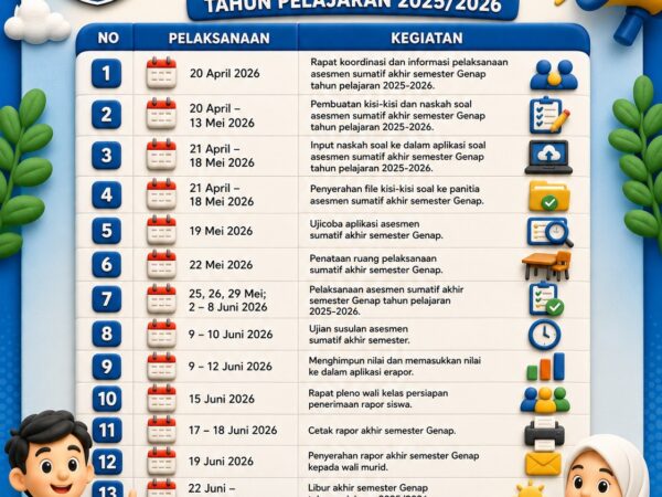 Jadwal Kegiatan Asesmen Sumatif Akhir Semester Genap Tahun Pelajaran 2025/2026